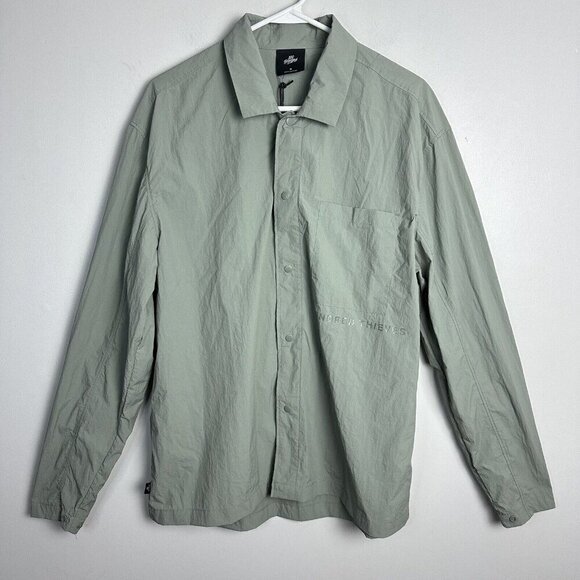 100‎ Thieves FOUNDATIONS SS'24 NYLON Button Up SHIRT Long Sleeve Green New - Picture 1 of 10